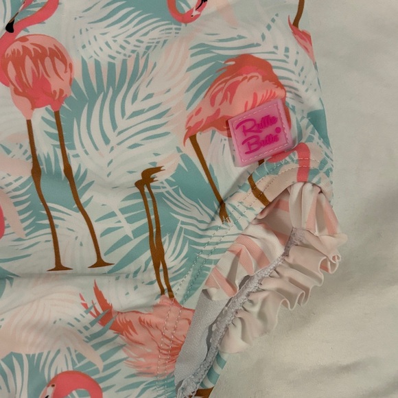 Ruffle Butts Flamingo Print One Piece - Pink and Blue - Picture 2 of 3